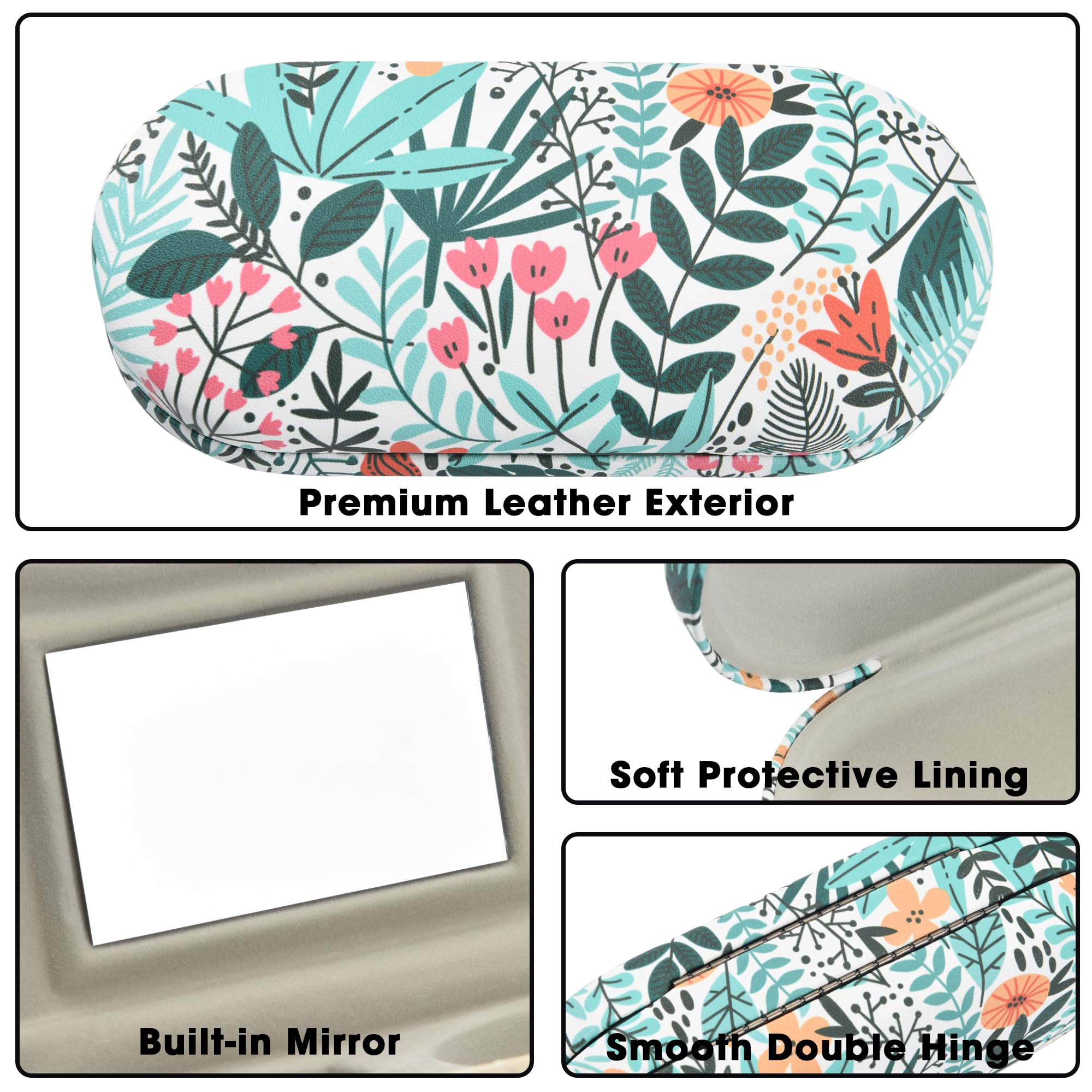Brillen- und Kontaktlinsenetui 2-in-1 mit Kontaktlinsen-Reise-Set | Inklusive Lösungsflasche, Entfernungswerkzeug und Spiegel, doppelseitiges Design spart Platz, Hartschale mit PU-Leder, Blumen