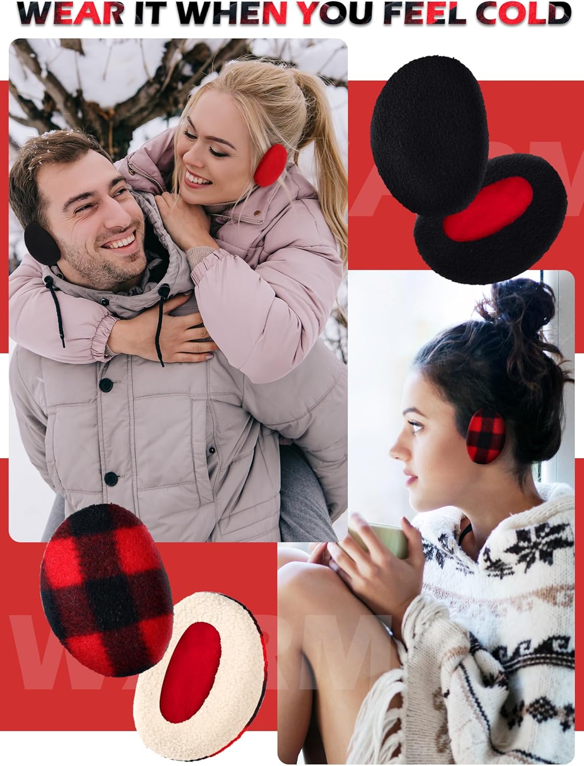 Geyoga 4 Pairs Bandless Ear Muffs Fleece Thick Winter Ear Covers Warmer Cold Weather for Women - Image 2