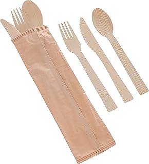 Lot45 Bulk Bamboo Utensils Set 360pc - Recyclable Cutlery Set Includes 20 Bonus Packaged Sets of Disposable Silverware