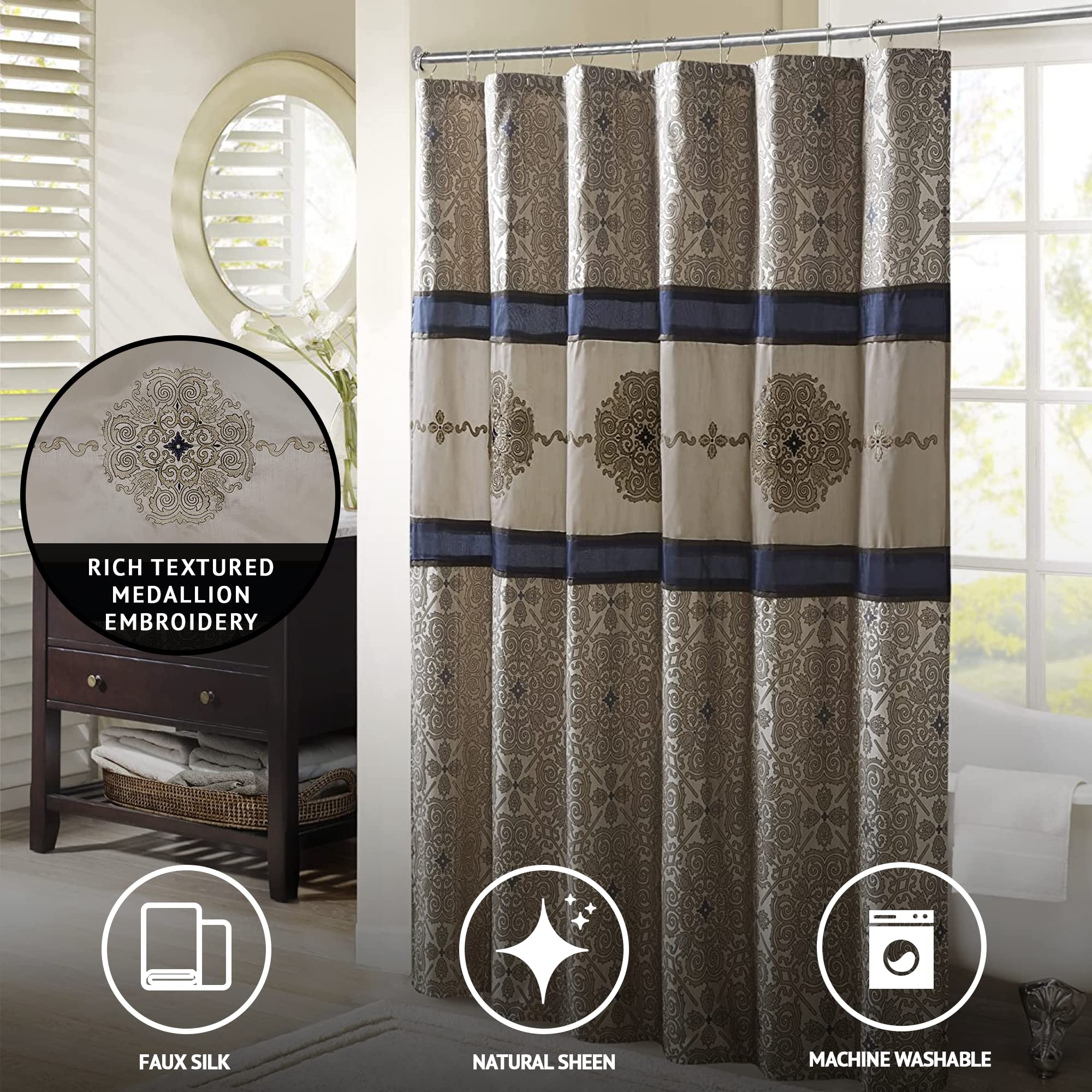 Madison Park Tenda Doccia Con Trattamento 3M – Grigio, 72x84 (182x213 Cm) – Idrorepellente E Antimuffa