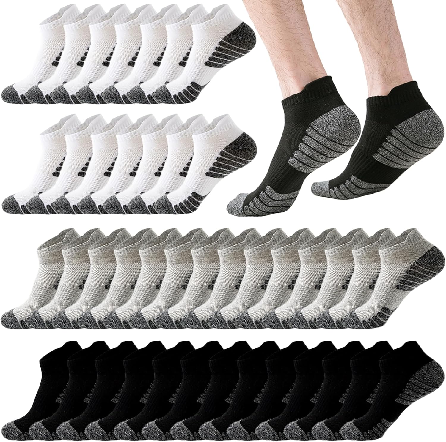 10-20 Pairs Athletic Ankle Socks for Men Breathable...