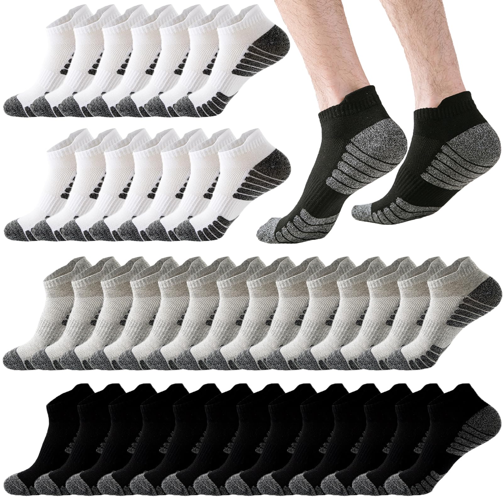 10-20 Pairs Athletic Ankle Socks for Men Breathable Low Cut Running Socks Cushioned Moisture Wicking for Sport Traveling
