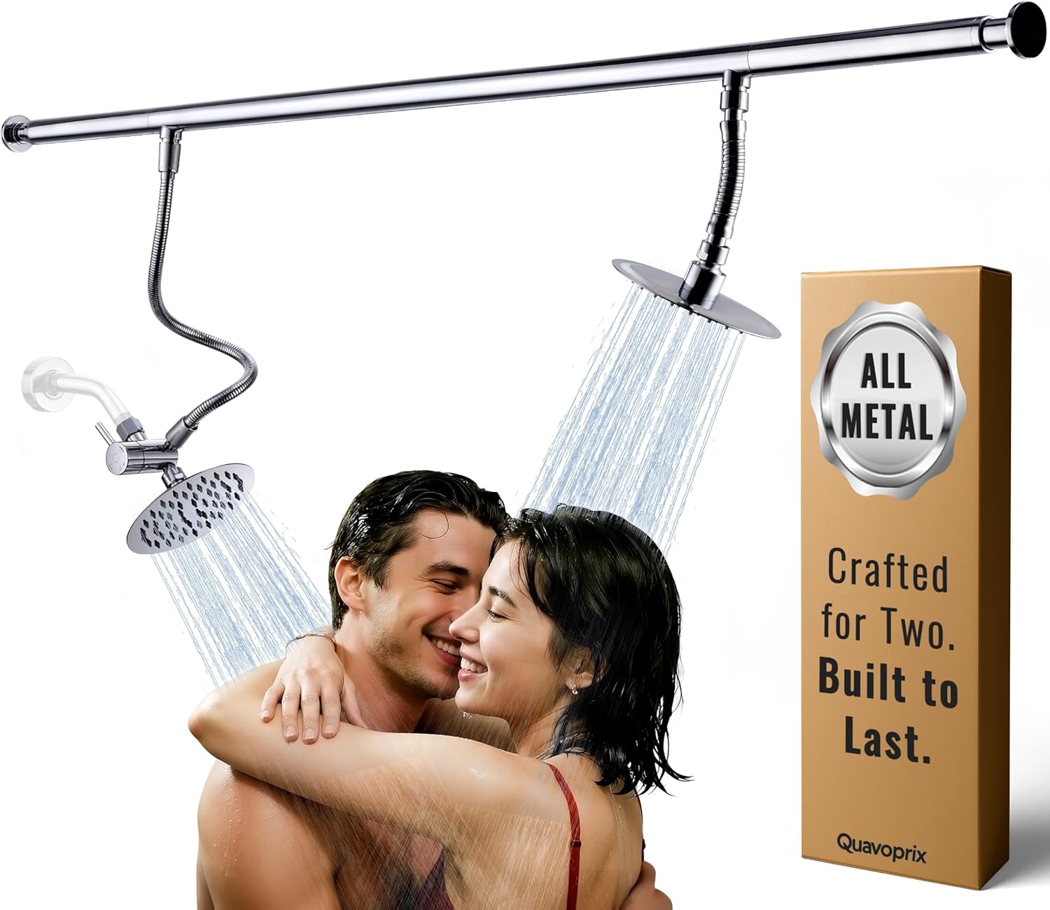 All Metal Dual Shower Head for Couples, High Pressure Tandem Shower Head System for Two People Rod, Double Stainless Steel Fixed Showerheads with 3-Setting Diverter, A Bathroom Upgrade (Chrome)