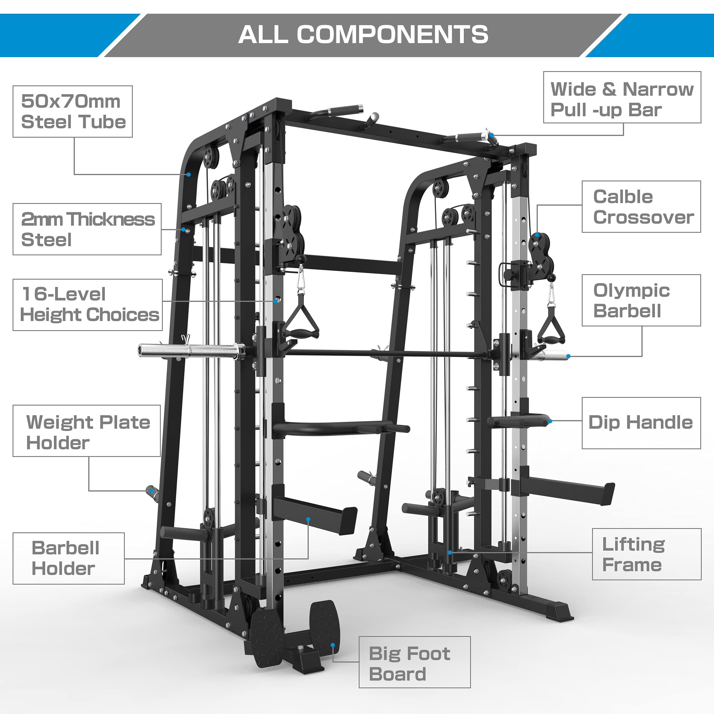 Buy MAJOR LUTIE Power Cage & Smith Machine with LAT PullDown Pulley System and Squat Rack for