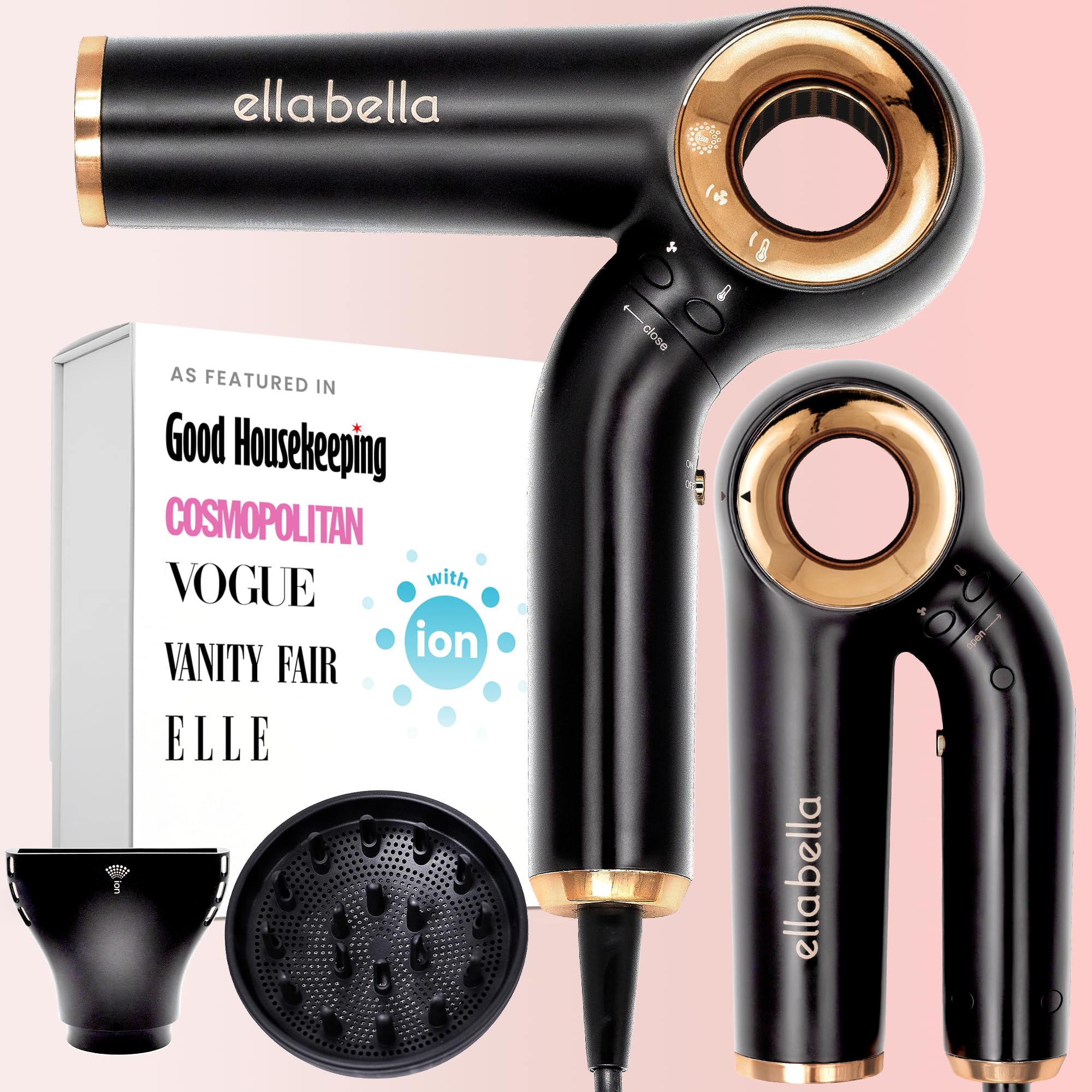 Professional Ionic Hair Dryer (Foldable) • Negative Ion Blow Dryer • Perfect for Travel • Intelligent Heat Control & Rapid Drying Speeds • Lightweight Design • Low Noise Technology