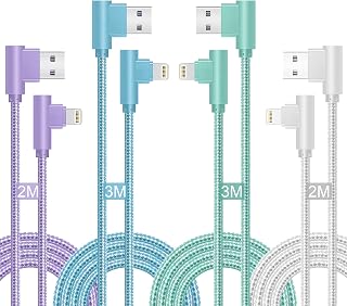 iPhone Charger Cable 4Pack 2M+3M iPhone Charging Cable Right Angle 90 Degree MFi Certified Nylon Braided Fast Charging iPhone Cable Compatible with iPhone 14 Pro Max 13 12 11 Mini X XR 8 7 6S iPad