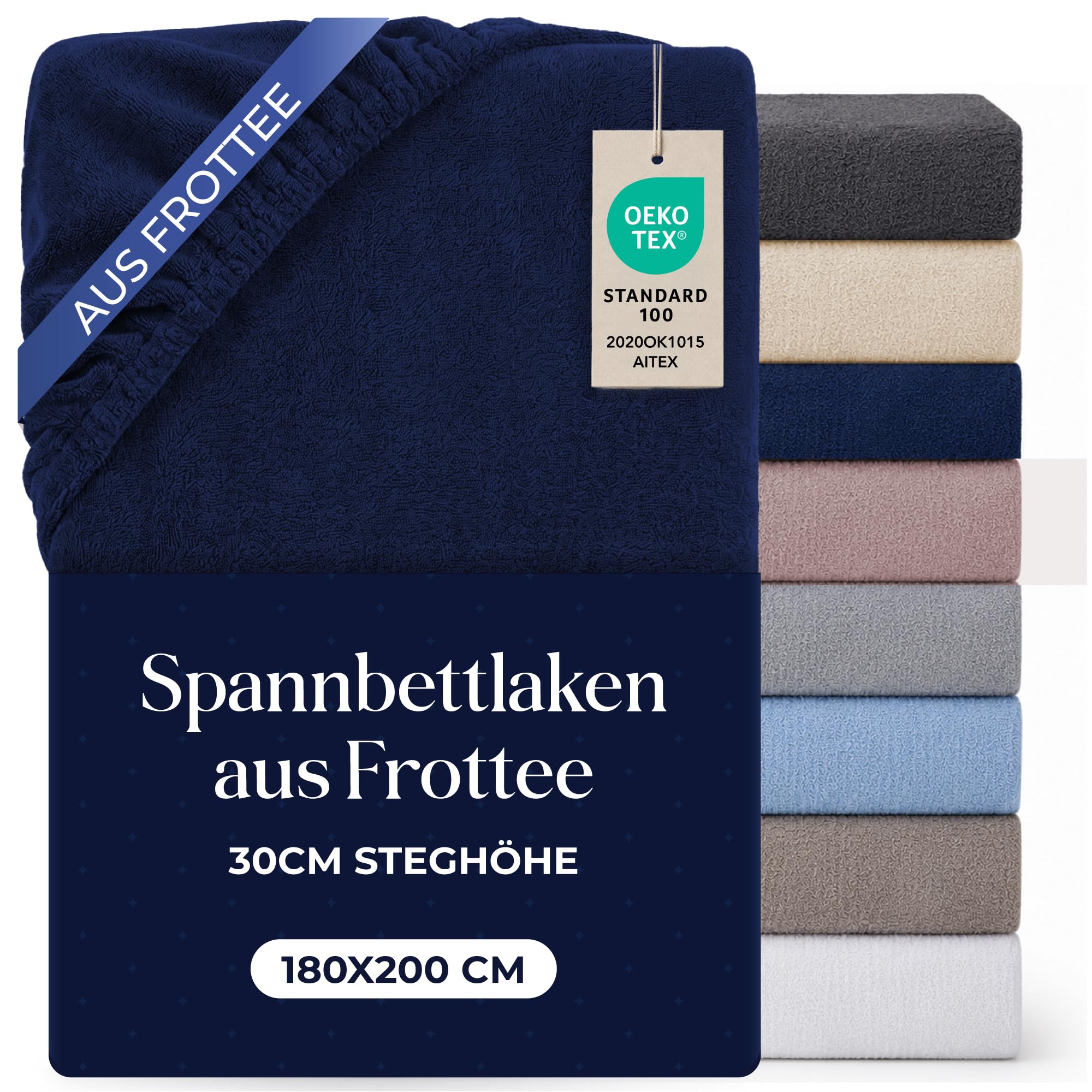 Dreamzie Spannbettlaken 180x200 Dunkelblau - Frottee 80% Baumwolle