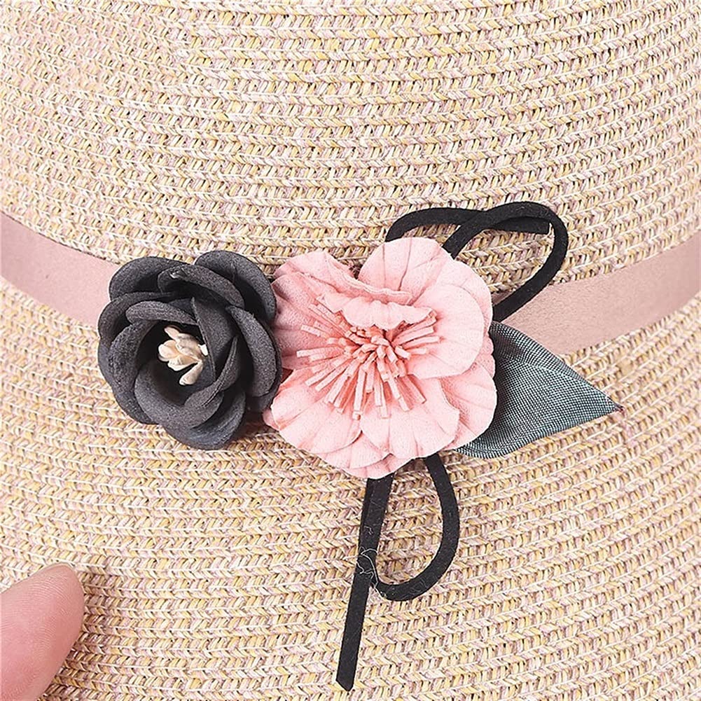 LNNSHX Sombrero de Paja Mujer Verano Señoras Playa Sombreros para el Sol Protección de Flores Gorra Plegable Viajes Vacaciones Panamá Sombrero para el Sol (B Mcode)