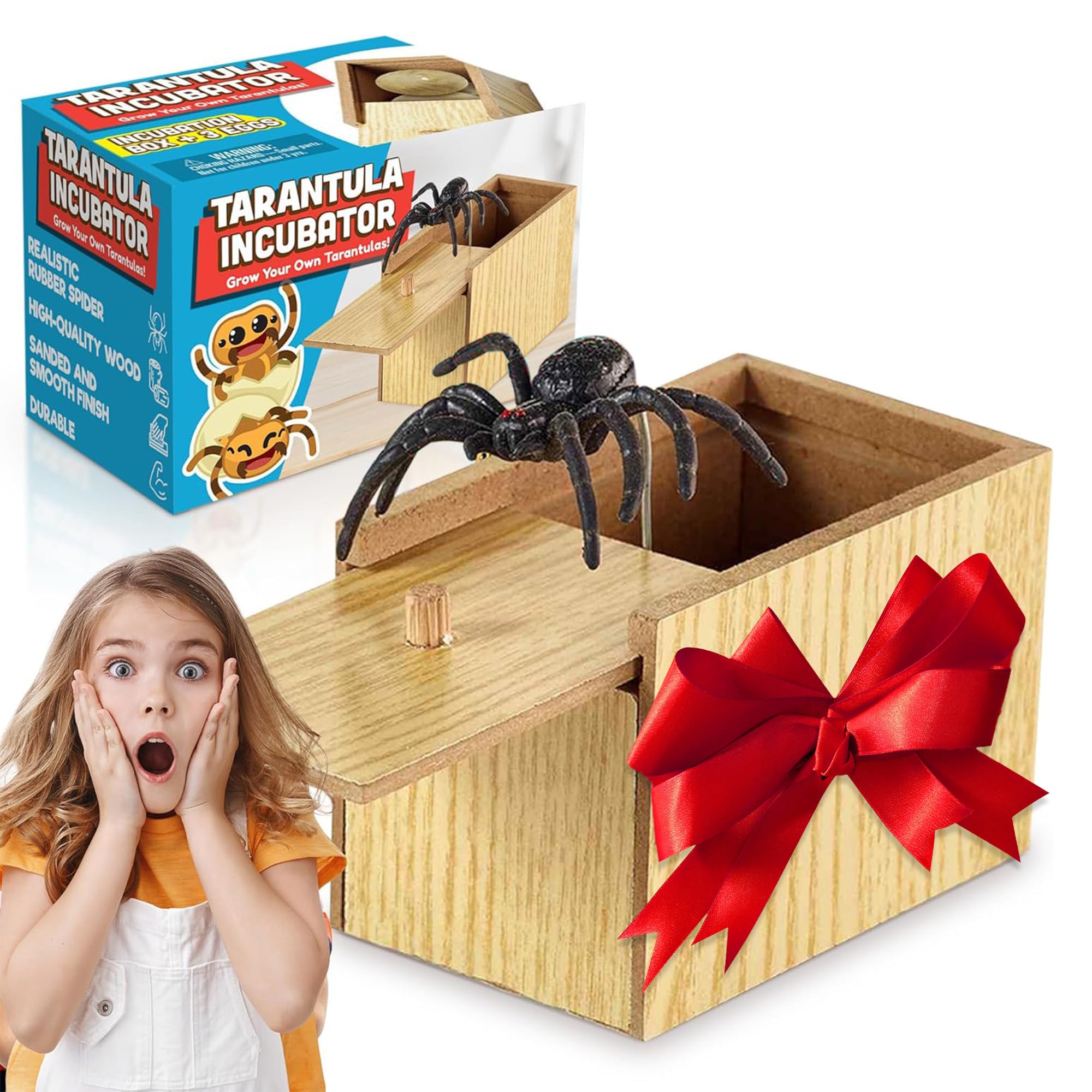 Gagster Spider Box Prank Fake Tarantula Incubator – Hilarious Practical Joke Toys – Trick & Scare Surprise Rubber Spider – Prank Present Packaging – Funny Joke Gifts for Kids & Adults