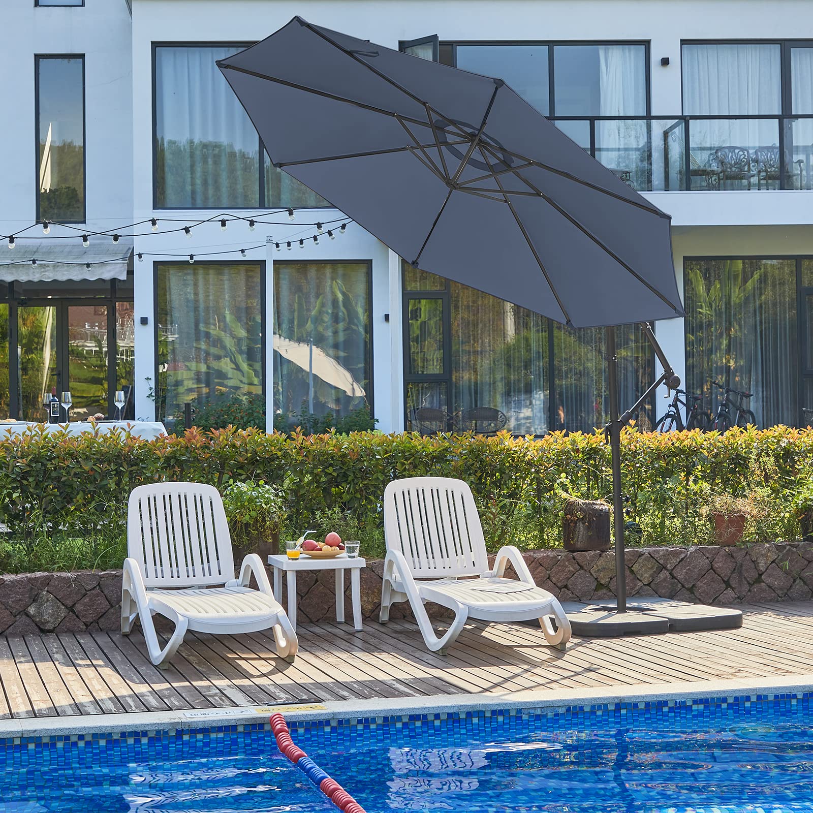 commercial cantilever patio umbrellas Shademaker Polaris LX 13' Square Aluminum Commercial Cantilever Patio  Umbrella
