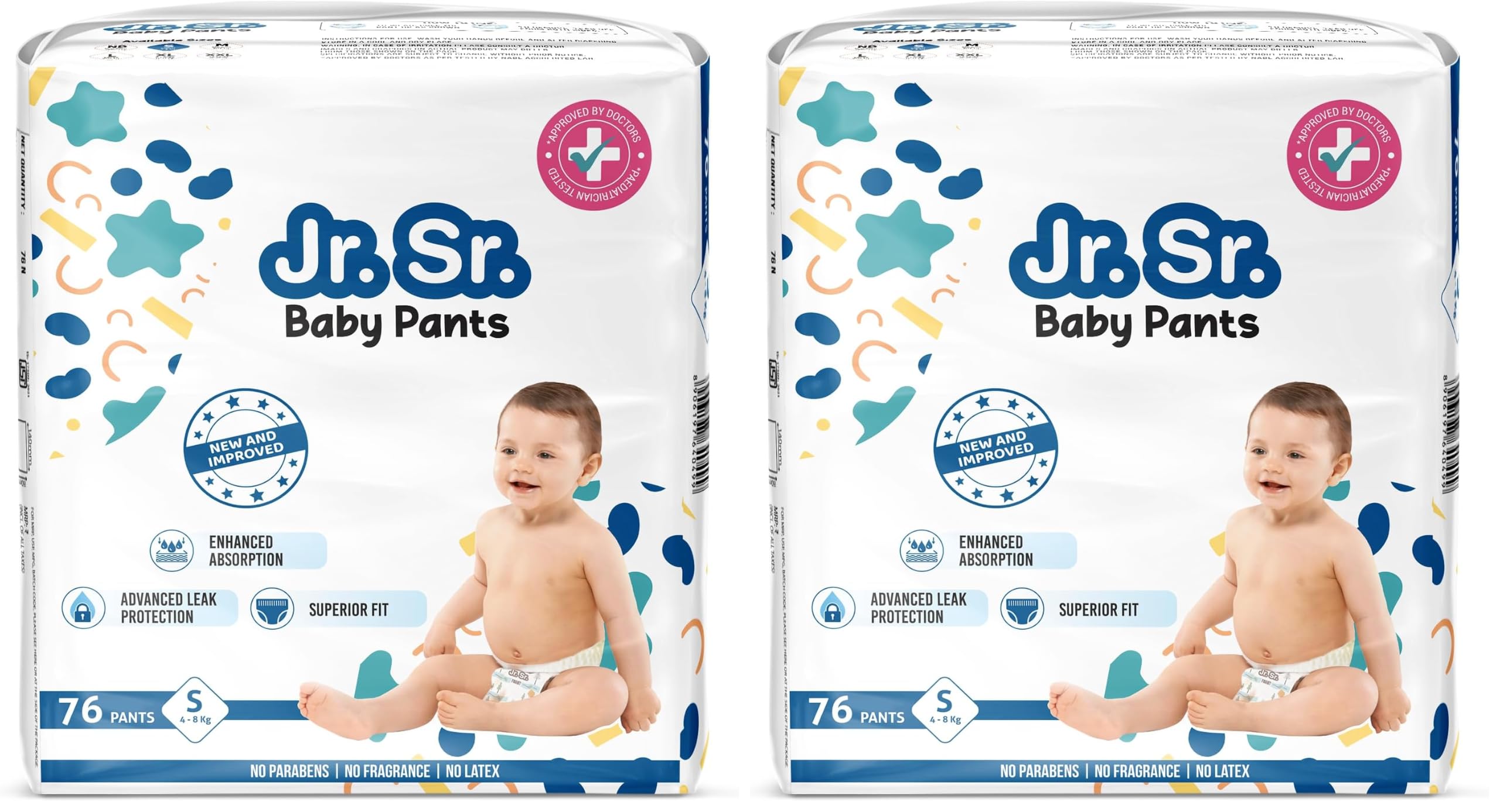 Jr. Sr. Baby Diaper Pants | Small (S) Size (4-8 kg), 76 Count | Pack of 2 | Upto 12 hr Absorption with Advanced Leak Protection | Safe For Babies Skin | Soft, Secure & Comfy-image-21