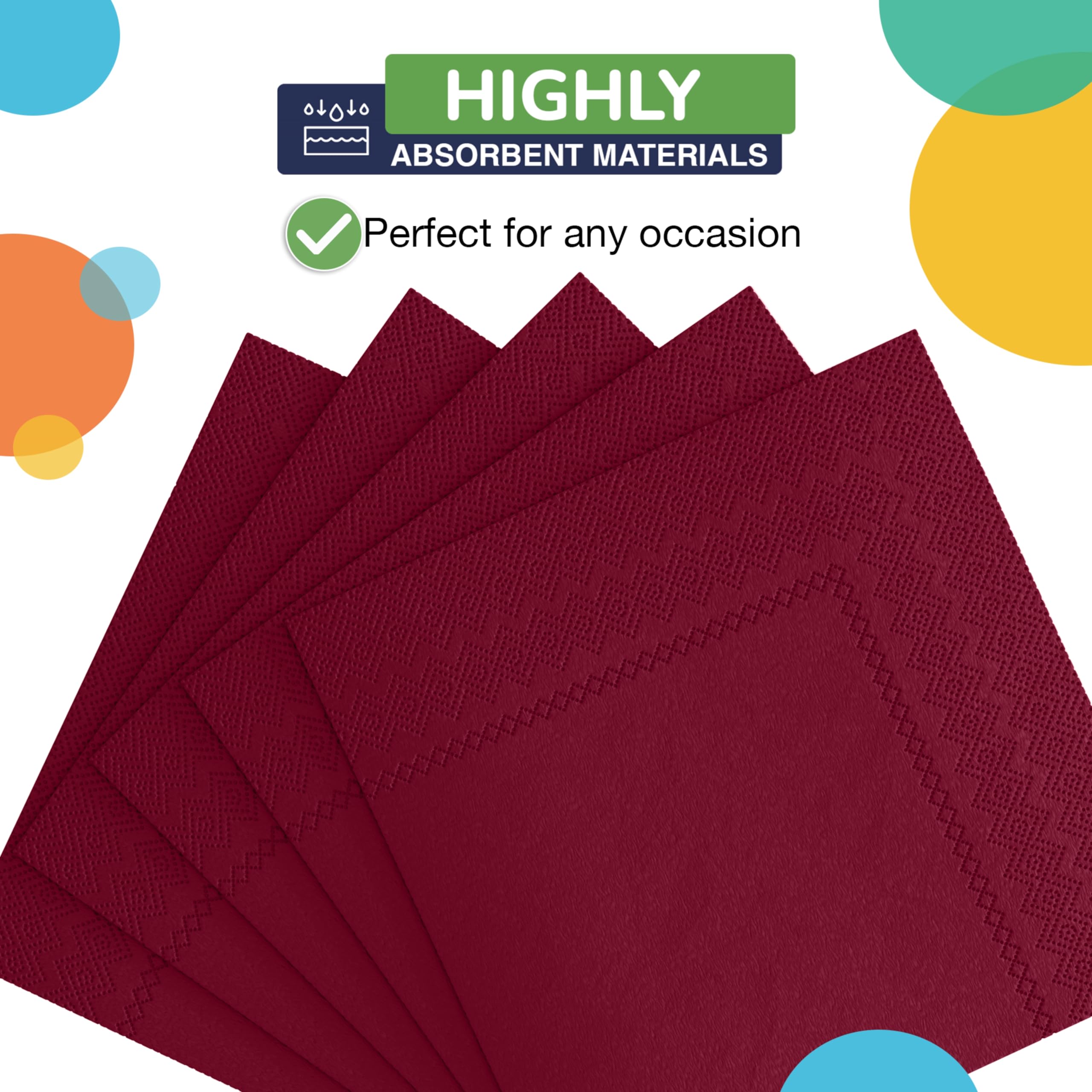 Party Solids Lot de 300 serviettes de table en papier Bordeaux | Serviettes de table 2 plis absorbantes pour tous les jours, 16,5 x 16,5 cm, bordeaux