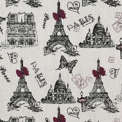 Sheicon The Yard - Tela con estampado de la Torre Eiffel de París, 60 pulgadas de ancho, tela decorativa vintage para proyectos de bricolaje y
