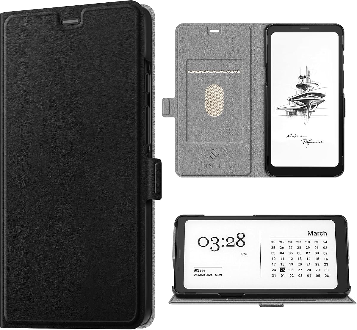 Fintie Flip Wallet Kickstand Funda para Onyx BOOX Palma de 6,13", Negro | Bloqueo RFID, Funda rígida de piel sintética ligera y delgada a prueba de golpes, con ranura para tarjetas y cierre magnético