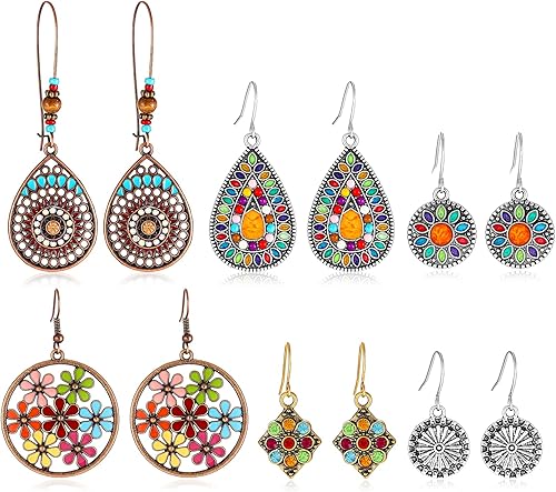 Bohemian Vintage Dangle Earrings Boho Retro Hollow Metal Dangle Drop Earrings for Women Girls