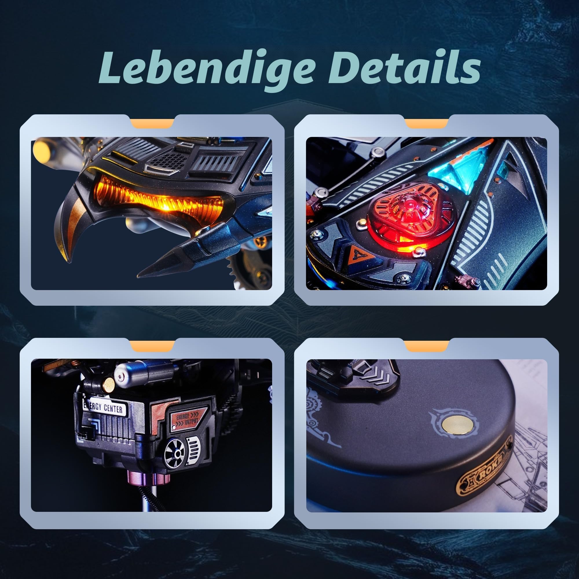 ROKR 3D Puzzle Manta Ray Mechanische Modellbau, Meerestiere 3D Puzzle Erwachsene Mit Bewegungs- und LED-Lichteffekt, STEM-Modellbausatz für Erwachsene (MI06)