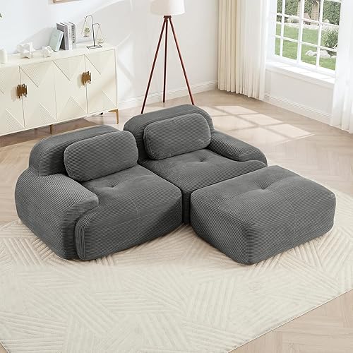 Miniatura 85 de Sofá moderno comprimido sin estructura de 116 pulgadas, sofás seccionales de 3 plazas para sala de estar, sofá seccional modular de pana negra tipo