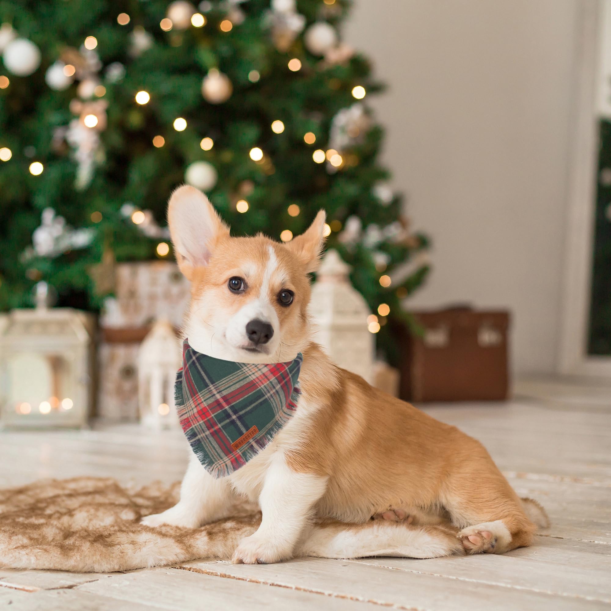 Adoggygo Bandanas de Navidad para Perros con borlas, Elegante Bufanda de Navidad para Perro, Varios tamaños Disponibles, Bandanas a Cuadros para Perros medianos y Grandes (Grande, Rojo y Verde)