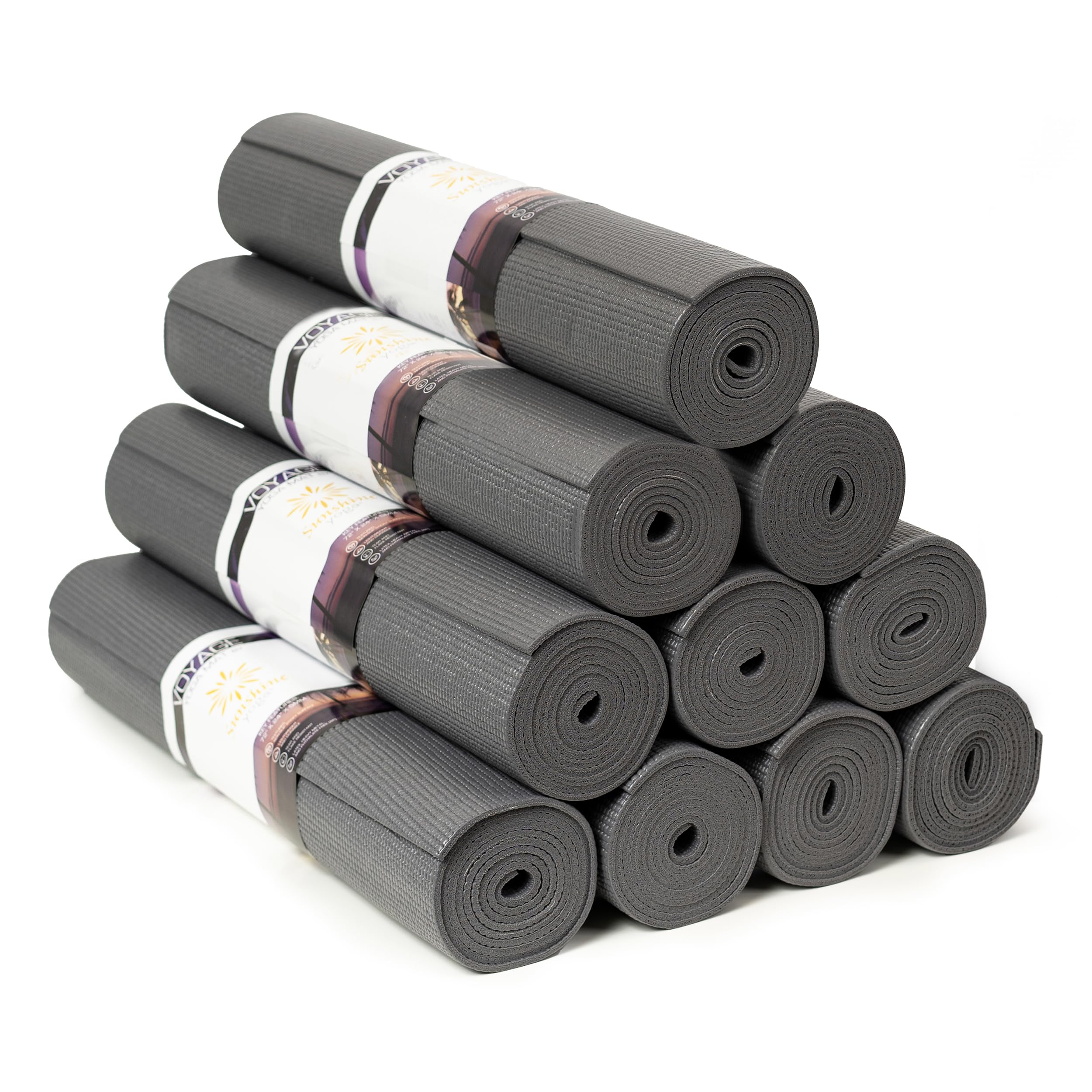 Sunshine Yoga Voyage Yoga Mat, 10 Pack, 72" x 24" Professional Studio and Gym Bulk Yoga Mats, 5mm Thick, Durable, Anti-Tear, Non Slip Fitness and Exercise Mats Charcoal
