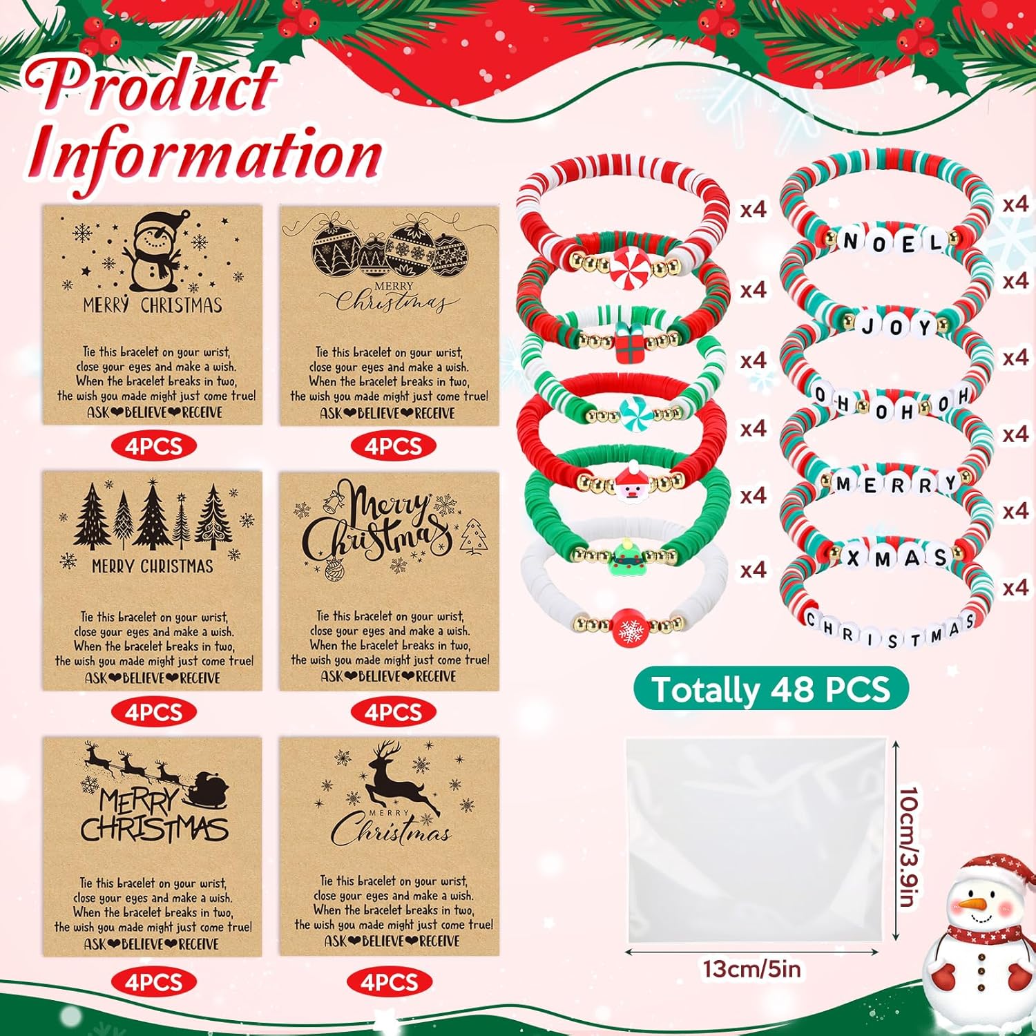 Capoda Bracelets with Cards Polymer Clay Bracelets Bulk Friendship Party Favors Stretch Clay Beaded Bracelet Goodie Bag Fillers for Gift Supplies - Image 2