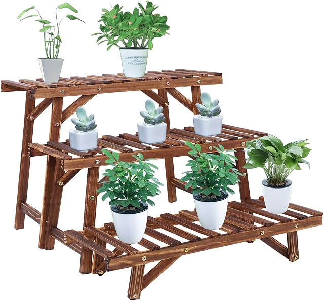unho Wood Plant Ladder Bench,3 Tiered Plant Stand Step Planter Indoor Outdoor Plant Pot Stand Corner Plant Shelves Flower Pot Holder for Patio Garden Balcony Yard 3pcs/Set