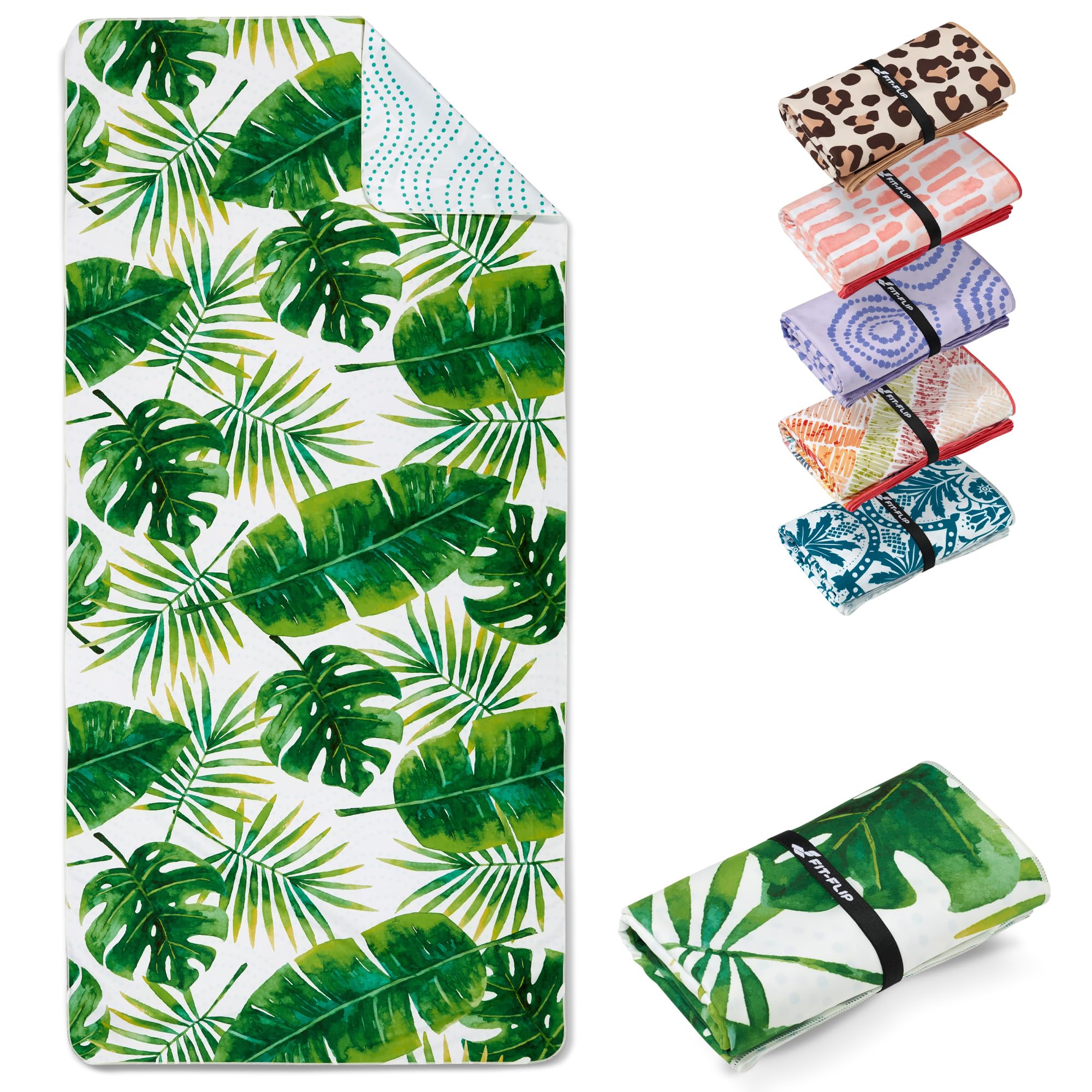 Fit-Flip Telo Mare microfibra – leggero, fine e ad asciugatura rapida - Asciugamano Microfibra Grande Telo Mare XXL - 100% riciclato - Tropic Leaves 200x90cm