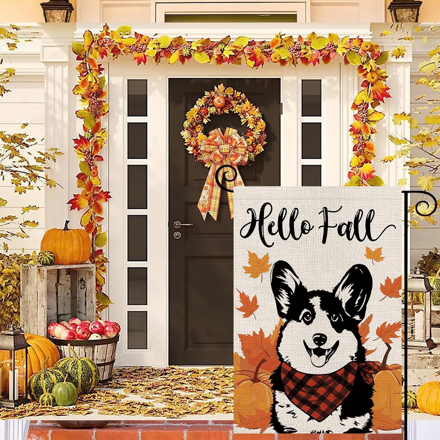 Hello Fall Garden Flag Corgi Dog Pumpkins Double Sided Vertical Seasonal Autumn Outdoor Yard Lawn Decorations 12.5 x 18 Inch - Image 4