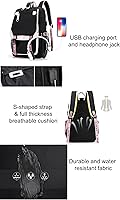 Vista 6 de JiaYou - Mochila para niñas estudiantes de la escuela, mochila para libros al aire libre con puerto de carga USB, Blanco negro, 21 litros, Mochilas