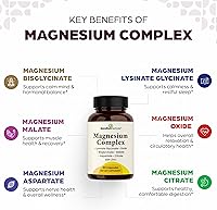 Vista 2 de Suplemento de complejo de magnesio 6 en 1 Cápsulas para mujeres y hombres Glicinato, citrato, malato, óxido, aspartato, lisinato glicinato