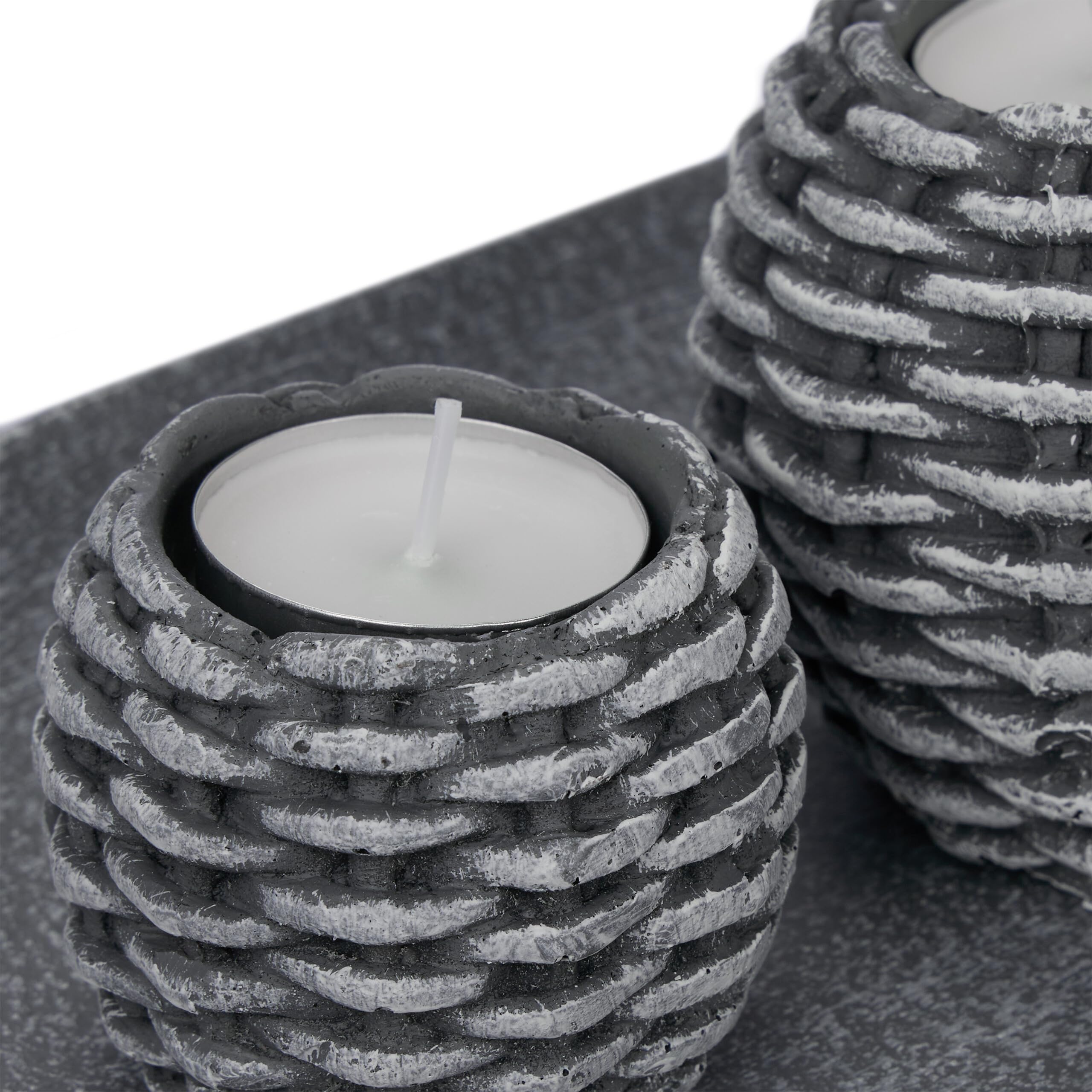 Porte-Bougies Élégant Relaxdays Avec Plateau Et 3 Bougeoirs Tressés – Déco Shabby Chic Gris/Blanc – Idéal Table, Salon, Cheminée