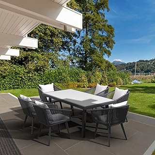 Astomi Outdoor Wicker Dining Set for 6, Handwoven Patio Table and 6 Chairs, Patio Furniture Set with All-Weather Aluminum ...