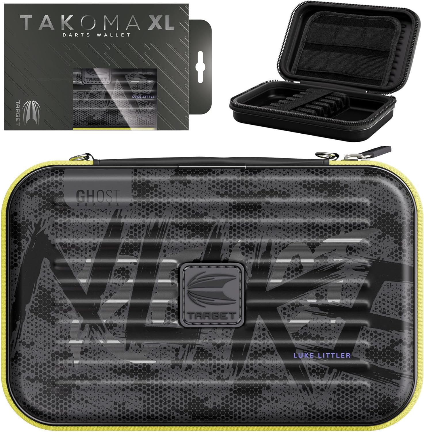 Target Darts Luke Littler Ghost Series XL Takoma Wallet, Regular – Darts Case, Black/White Storage Cases, “The Nuke” Zipper Dart Holder, Professional Accessories – Holds 6 Fully Assembled Darts