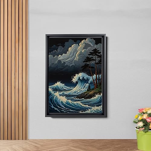 Miniatura 2 de Canvas Print Wall Art Retro Wave Art A Storm Wall Art Print Sea Wave In The Night And Trees Stormy Waves Art Canvas Prints, Decor