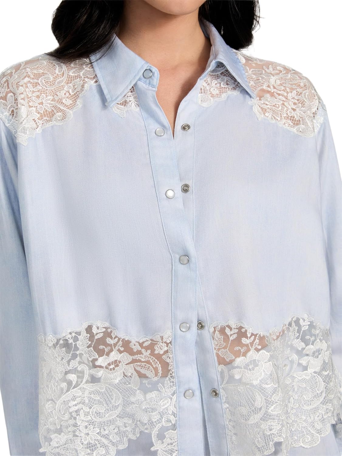 GUESS Womens Long Sleeve Evie Denim Top - Image 3