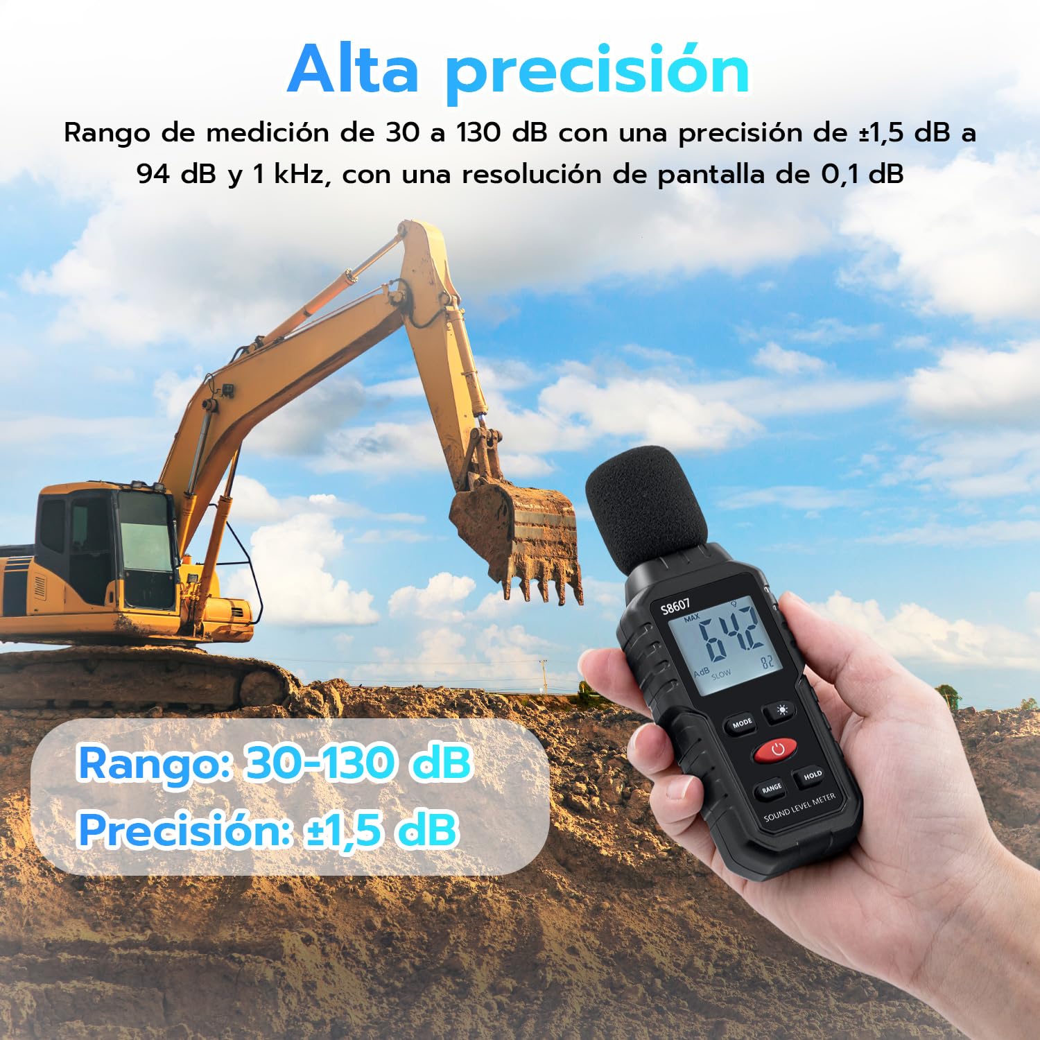 Mcbazel Digital Medidor de Decibelios, 30-130dB Medidor de Decibelios de Ruido con Pantalla LCD Digital Retroiluminada, Medidor de Sonido Portátil para Uso Industrial y Escolar