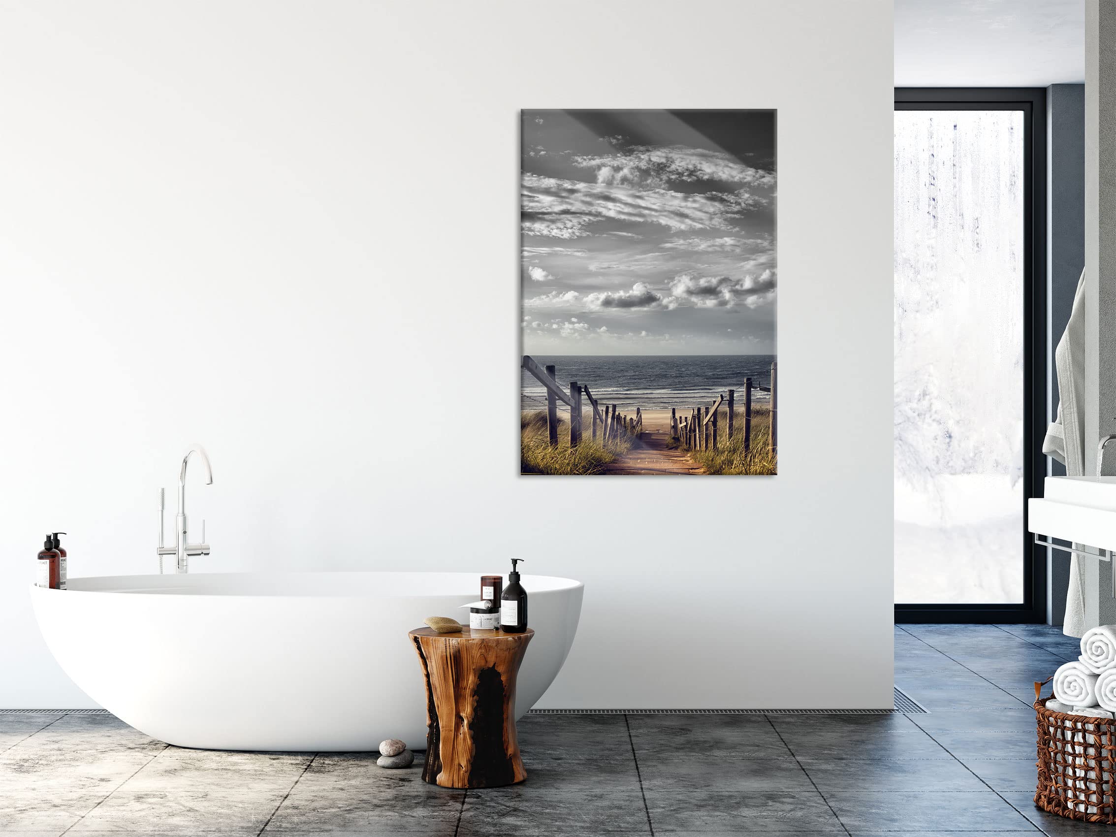 Pixxprint Glasbild, Wandbild aus Echtglas, Weg zum Strand am Meer, 60x80 cm, inkl. Aufhängung und Abstandshalter