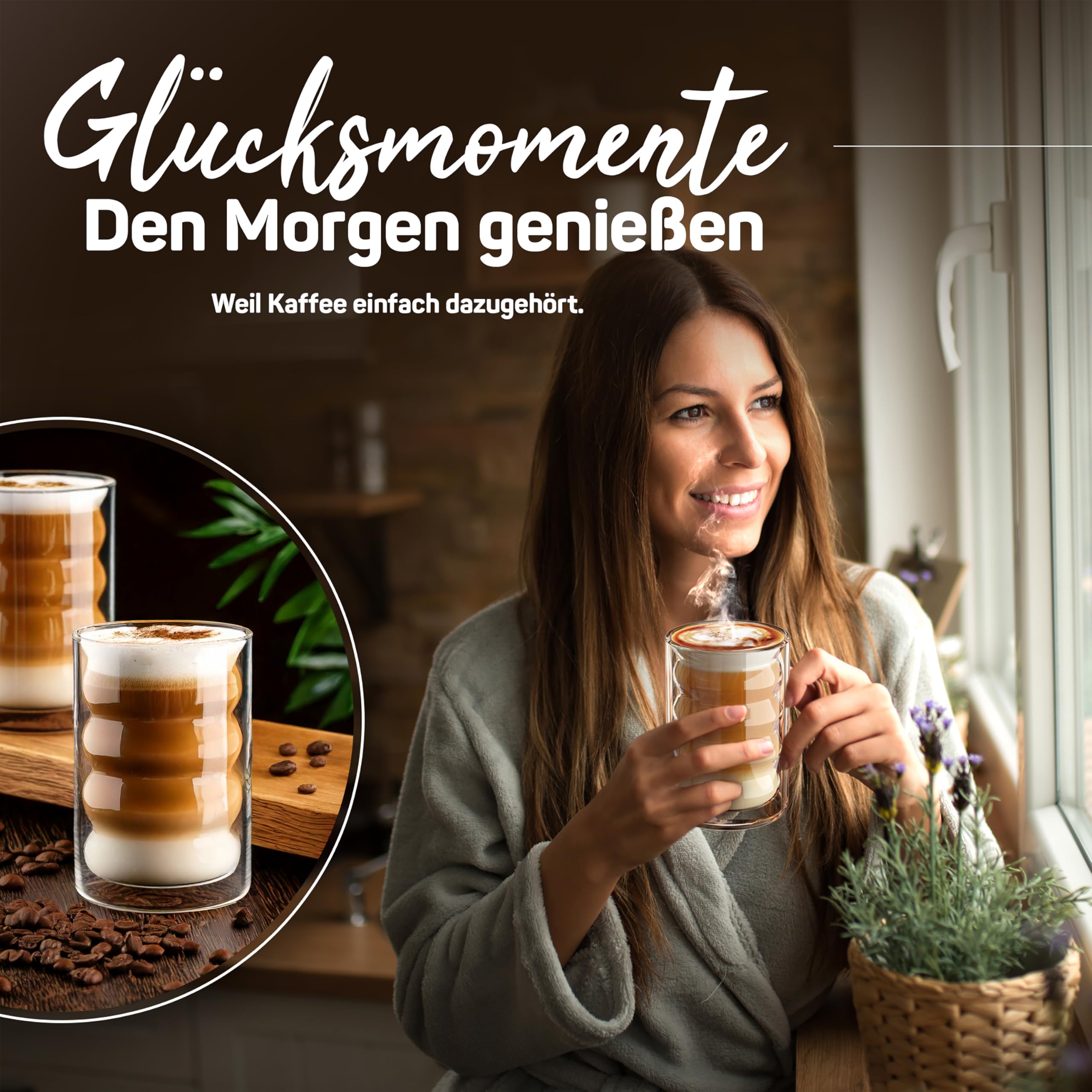 ElbFuchs Latte Macchiato Bubble-Gläser Set [10×400 ml] Doppelwandige Thermogläser, kristallklar mit Löffeln | Cappuccino-Gläser, Kaffeegläser & Teegläser