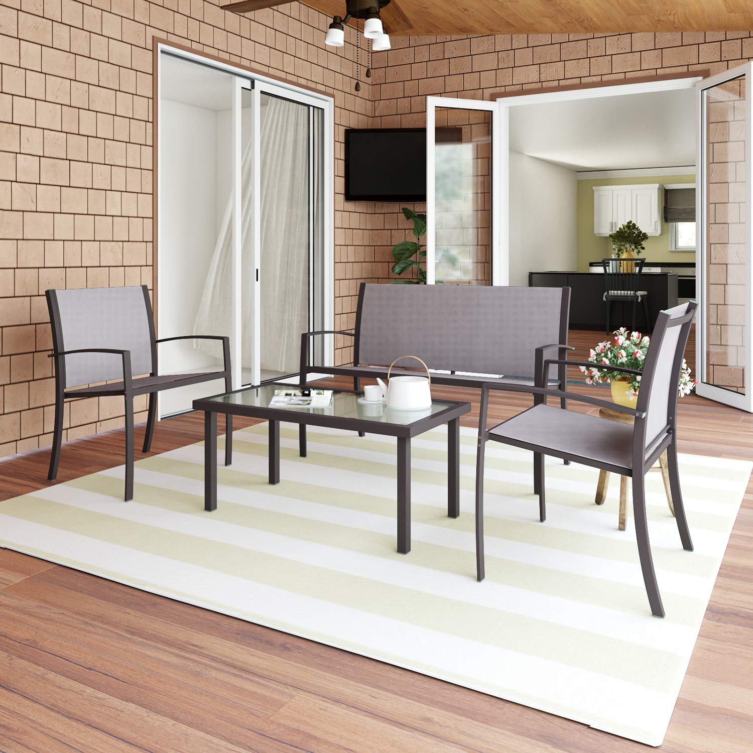 Joolihome living Garden Furniture Sets,Ratten 4 Seater Garden Table and