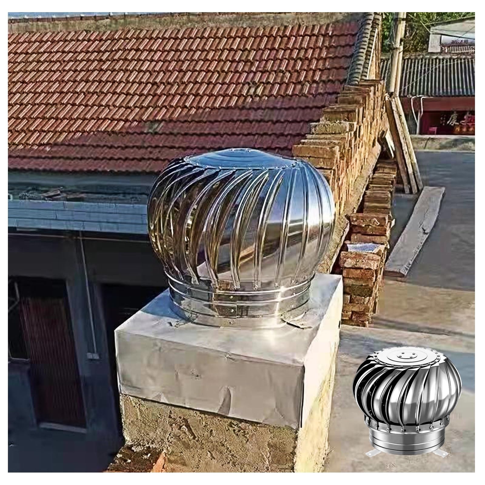 BHFLJSAQ Chimney Rain Caps,304 Stainless Steel Rotating Chimney Cowl Cap - Windproof & Waterproof Flue Rain Cap, Roof Vent for 110mm (4.33in) Pipes - Prevents Rain & Headwinds, Durable Chimney Cover