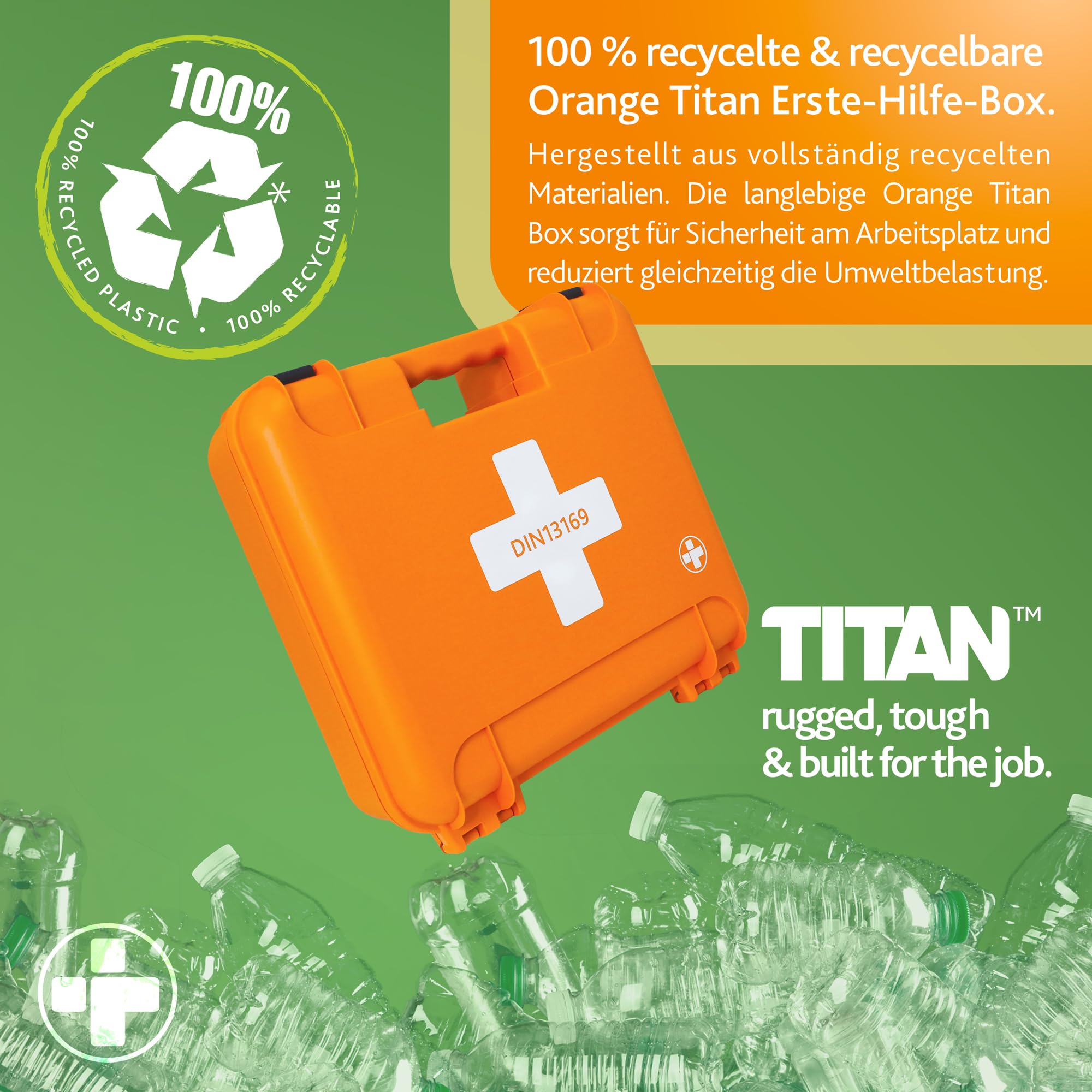 Reliance Medical Grande kit di pronto soccorso per lavori – Robusta scatola in titanio riciclata per fabbriche e grandi uffici, tratta lesioni fino a 100 persone, supporto da parete, scatola da 74