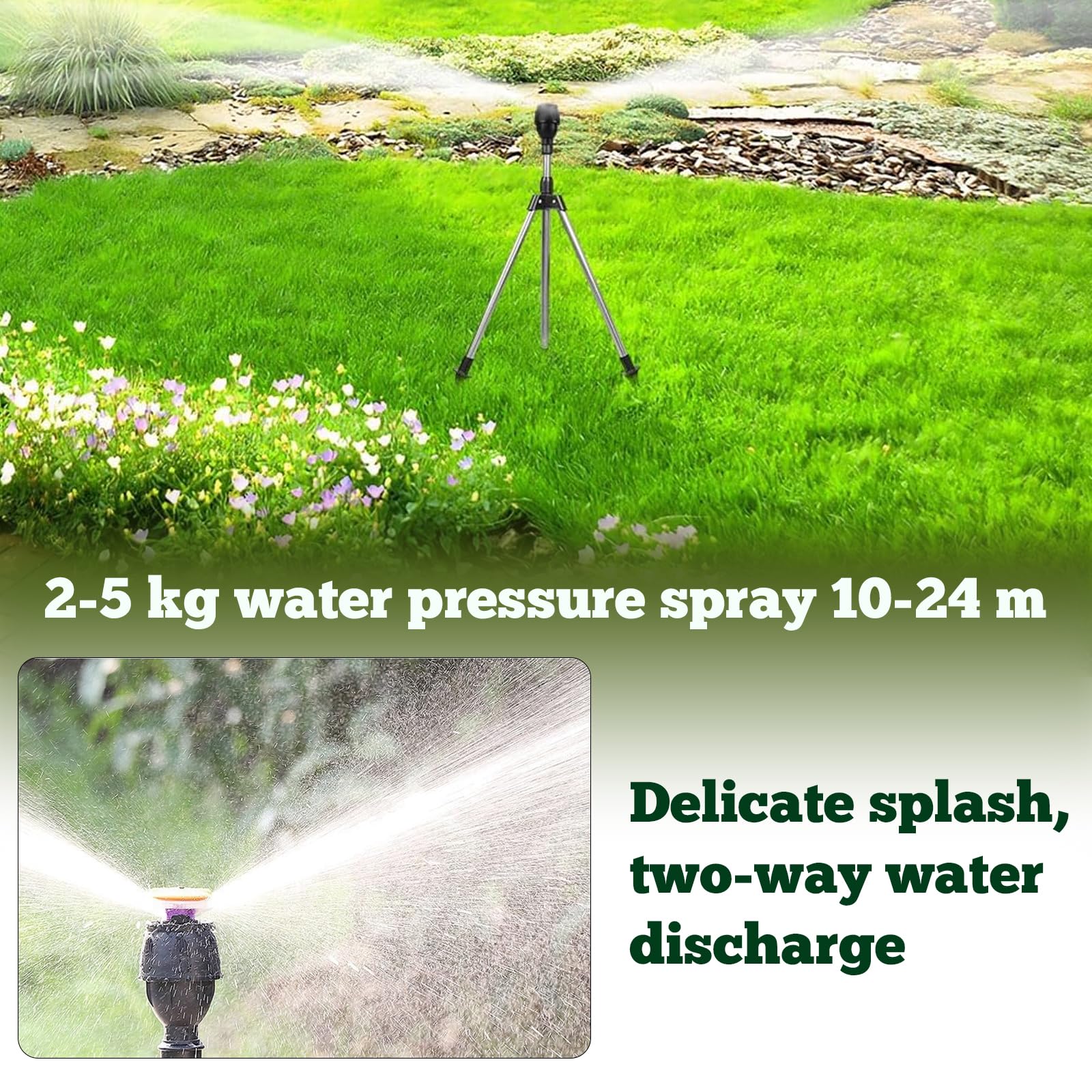 Aspersores de riego cesped, Aspersor Giratorio con Caballete Ajustable para jardín y césped – Chorro Giratorio 360°, de Acero, Altura modulable para Clavar en el Césped (8PCS)