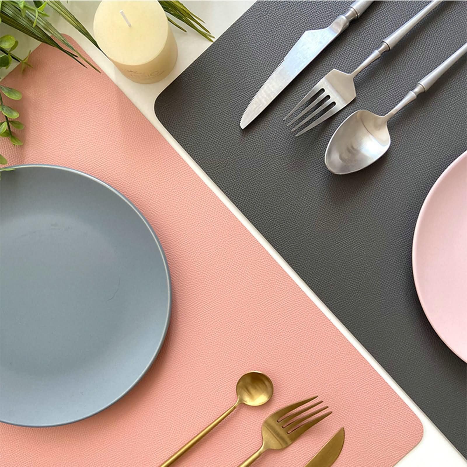 8 Pieces Set de Table, 43 x 30 CM Placemats de Table Antidérapant Bleu, Couleur Unie avec Rectangle
