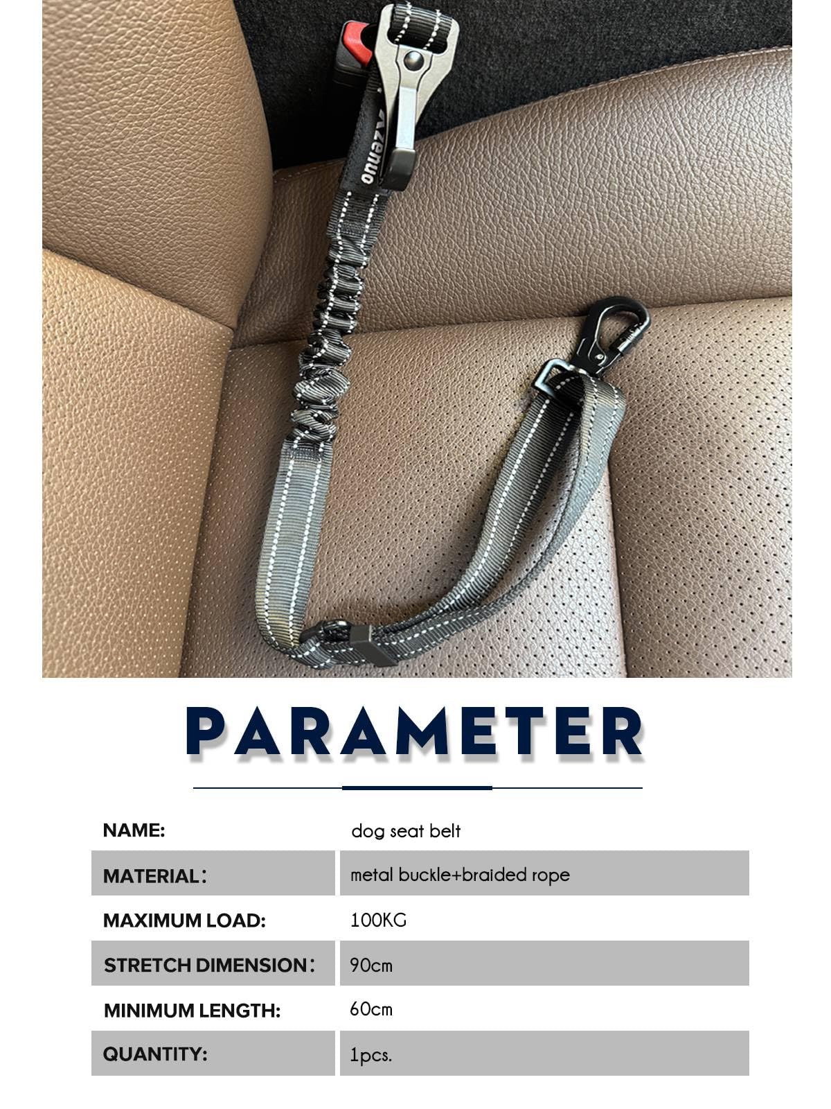 Xzenuo Cinture di sicurezza per cani per auto, imbracatura di sicurezza regolabile per animali domestici con assorbimento degli urti elastico e moschettone in metallo per tutti i cani e gatti