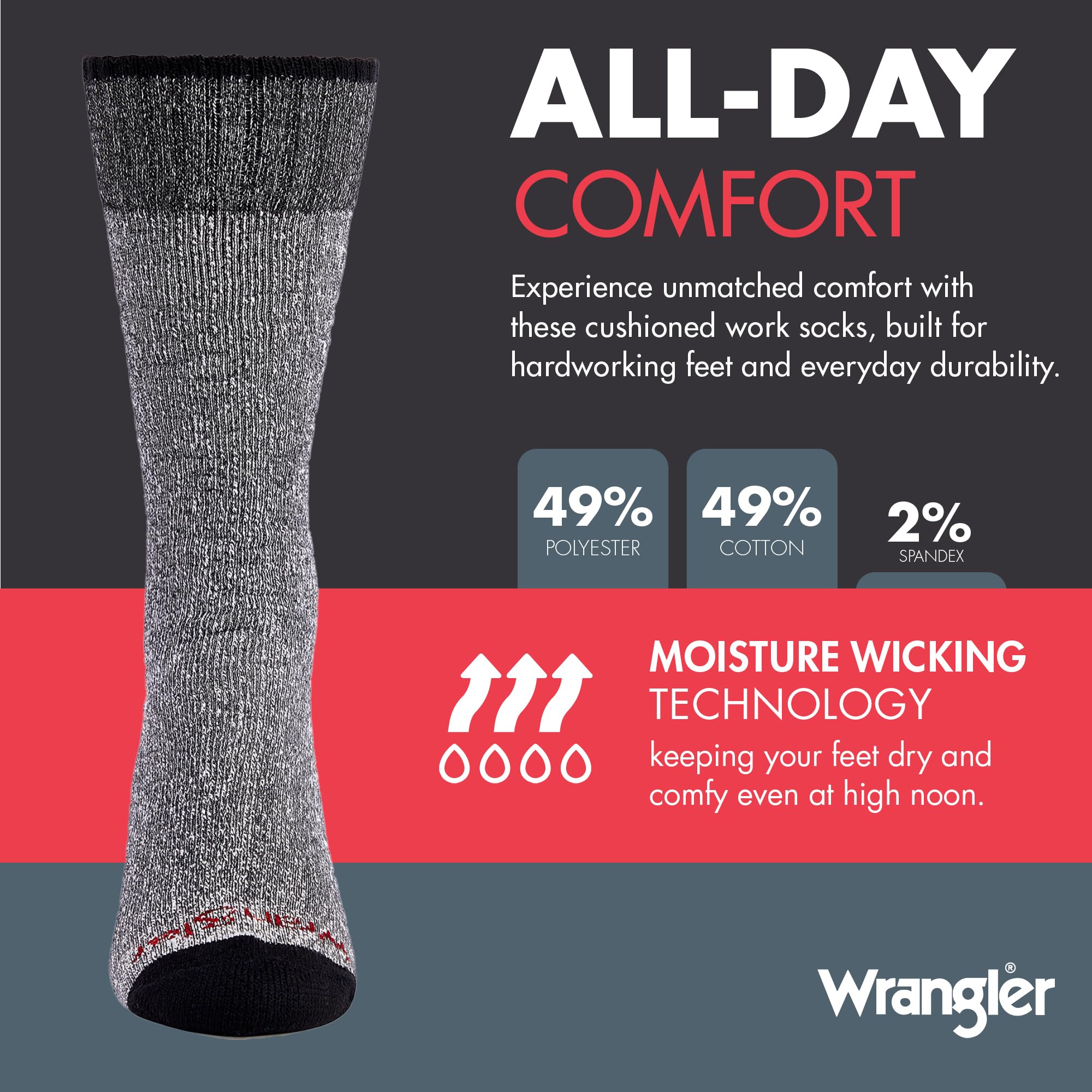 Wrangler Calcetines de mezcla de lana para hombre, térmicos, cálidos y duraderos, para invierno, paquete de 6, calcetines de senderismo y trabajo, talla 6-12