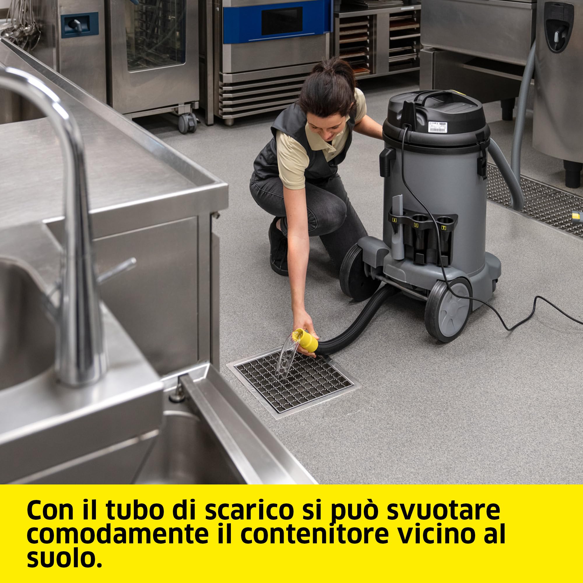 KÄRCHER aspiratore solidi-liquidi NT 48/1, potenza: max 1380 W, contenitore: 48 l, tubo di aspirazione: 2,5 m, curva, ugello pavimento bagnato/asciutto (360 mm), bocchetta fessure, tubo di scarico