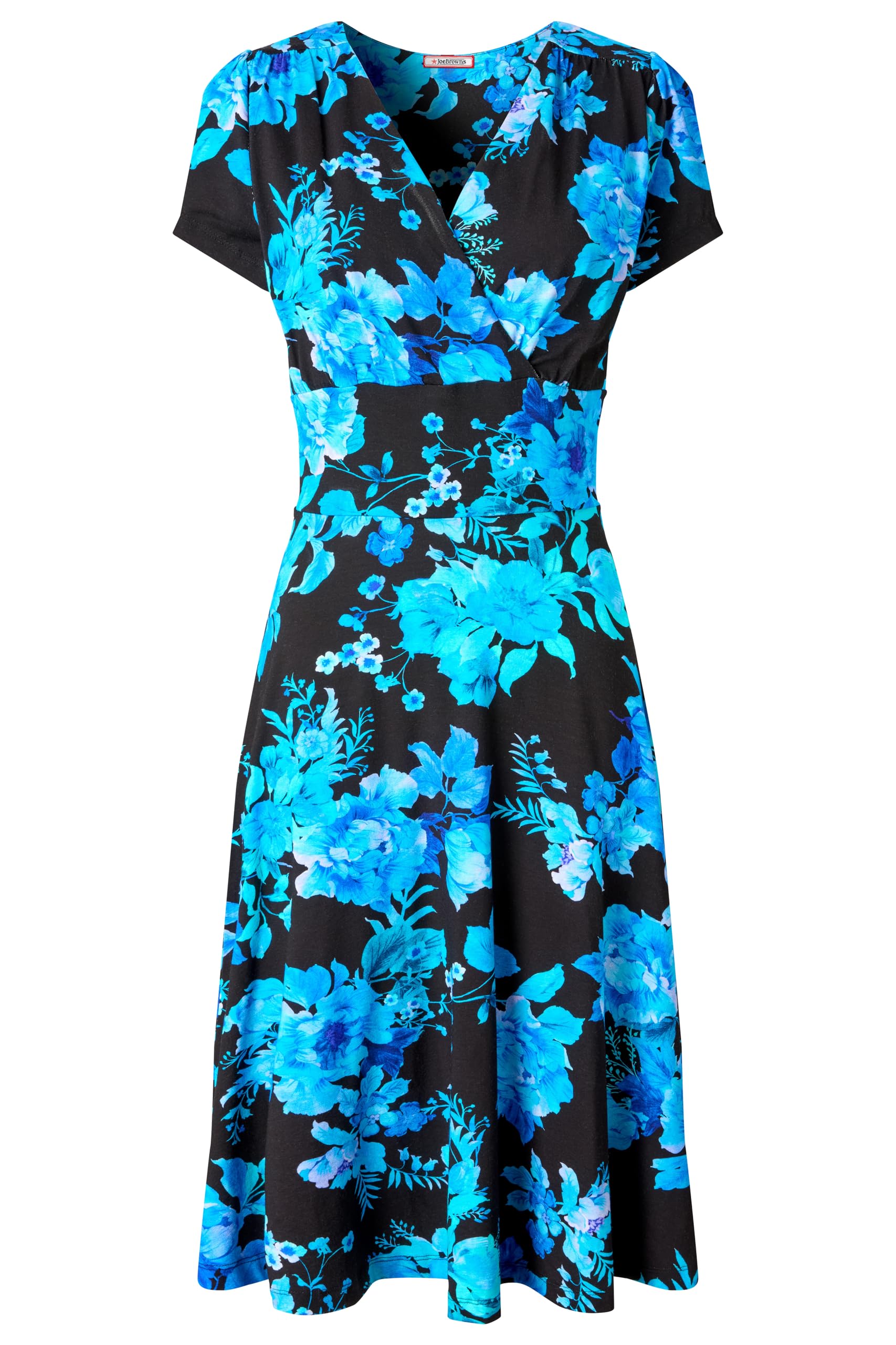 Joe Browns Women's Winter Floral Wrap Front Knee-Length Jersey Dress, Regular, Blue, UK 10