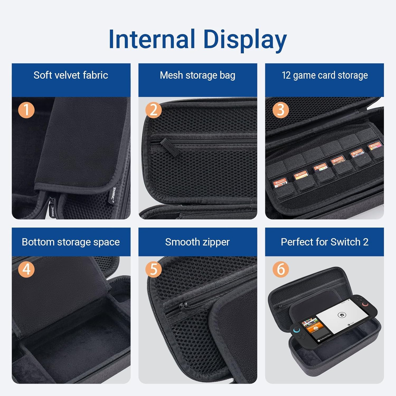 Switch 2 Carrying Case with Screen Protectors & Grip Caps - Hard Shell Travel Case for Switch 2 Console, Games & Accessories - Protective Storage Kit Compatible with Nintendo Switch 2 Accessories 2025 - Image 6