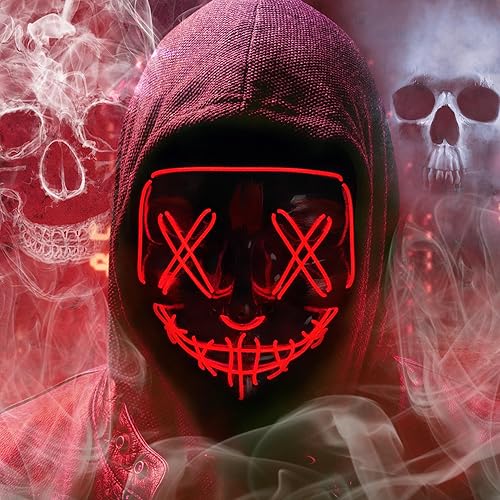Máscara brillante de Halloween con luz LED, máscara de miedo, regalo para niños y niñas, festival, cosplay, disfraz de Halloween, fiesta de máscaras