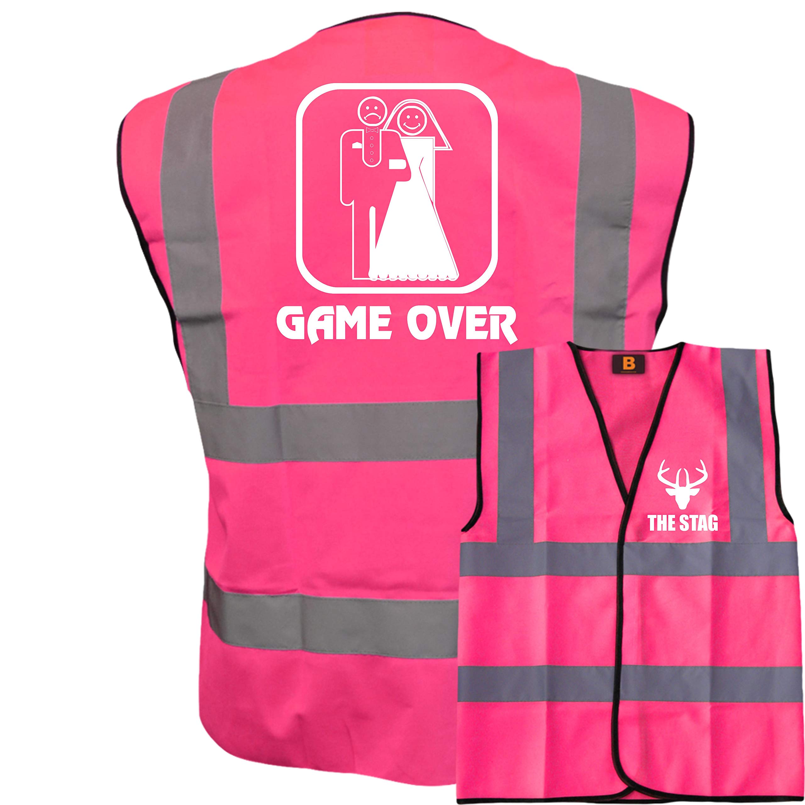 Brook Hi Vis Uk Unisex Pink Game Over Stag Vest! Hi Vis Vest -Ideal For Stag Do & Stag Nights Xxxl