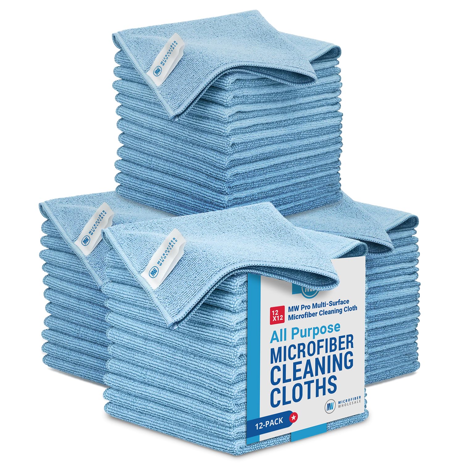 Microfiber Cleaning Cloths (48 Pack) | Size 12" x 12"| All Purpose Microfiber Towels - Clean, Dust, Polish, Scrub, Absorbent (Blue)